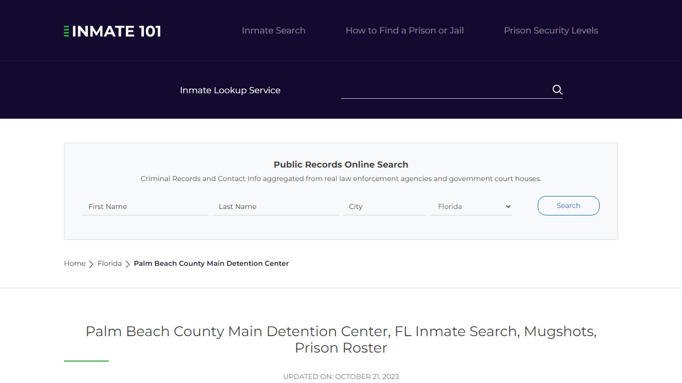 Palm Beach County Main Detention Center, FL Inmate Search, Mugshots ...